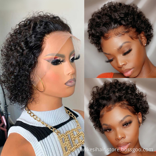 Pixie Cut Wig Short Curly Human Hair Wigs Cheap 13X1 Transparent Lace Wig